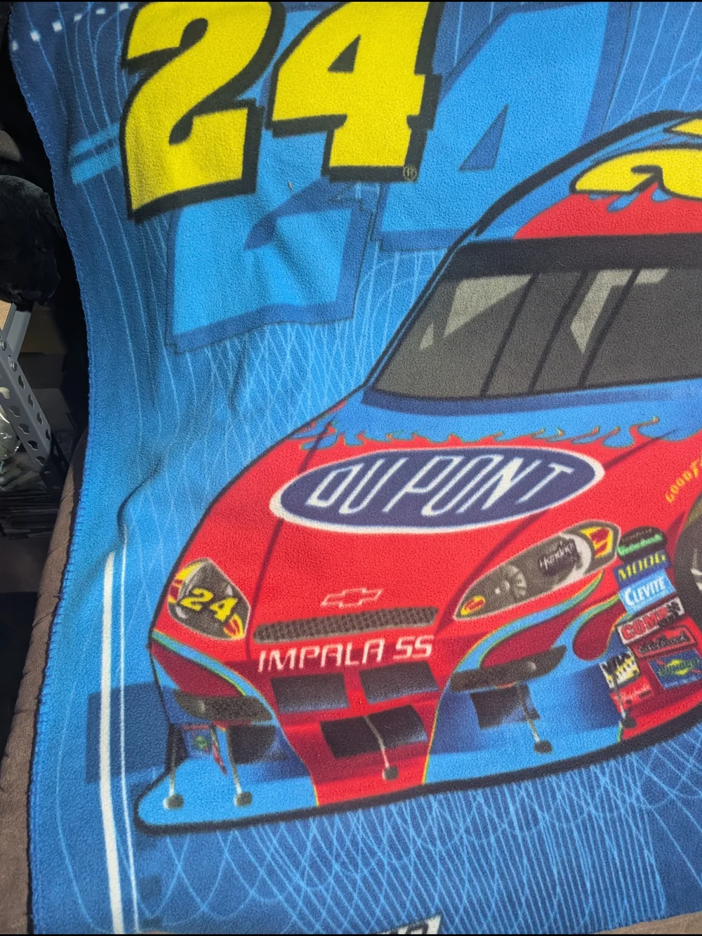 Nascar Blue, Red and Yellow DuPont Race Car Throw
